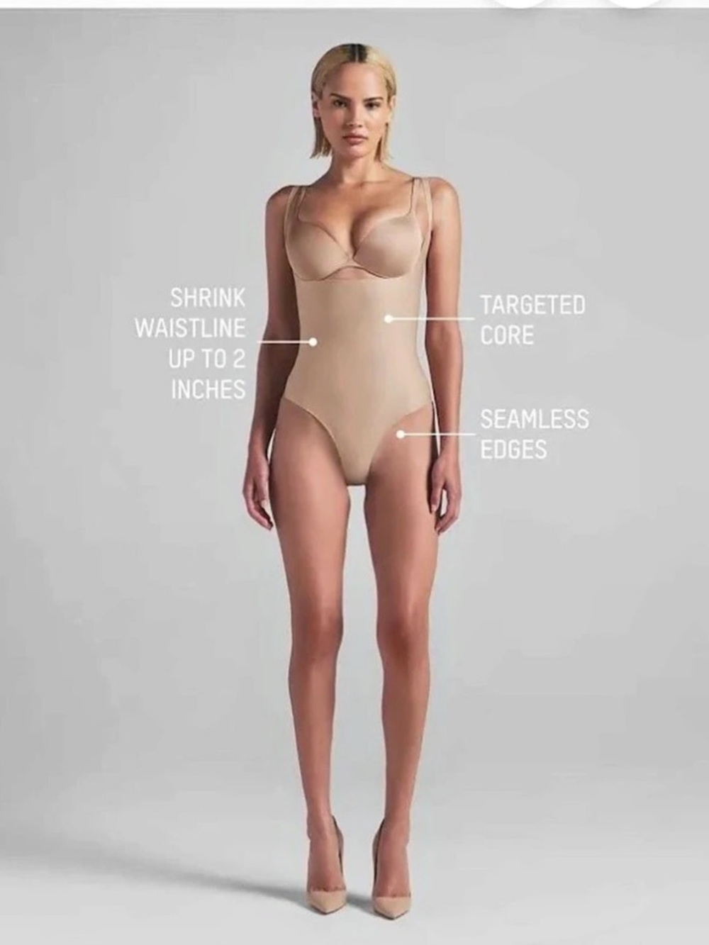 SKIMS Body Core Sculpt Plunge Thong Bodysuit - Sand XS